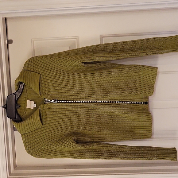 Beautiful green sweater large drying stone zip-up sigh small by Van saken - Picture 1 of 4